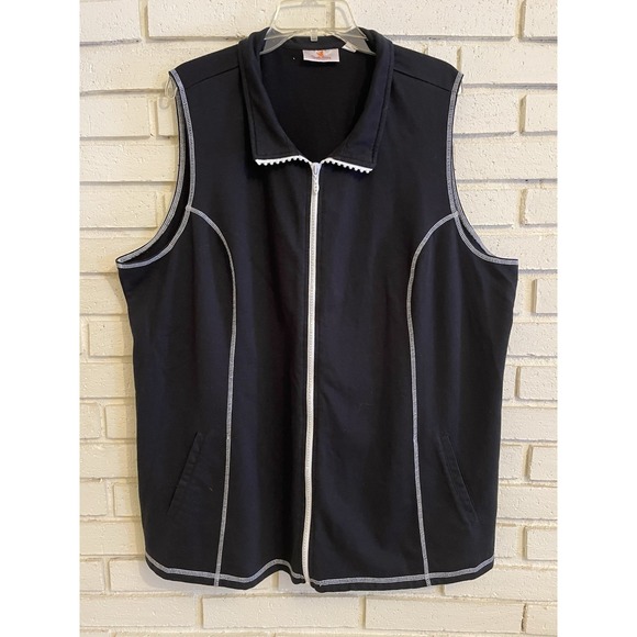Quaker Factory Women's‎ Vest Black White Stitching Rhinestone Zipper Size 3X - Picture 1 of 5